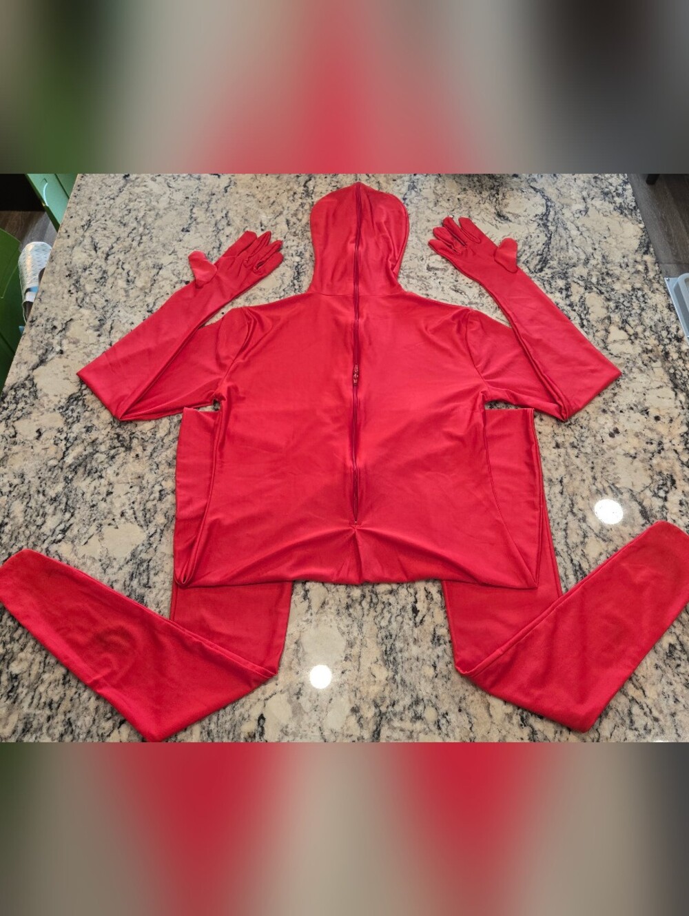 Red Full-Body Zippered Hooded SpandexJumpsuit with Gloves - Like a Morph Suit